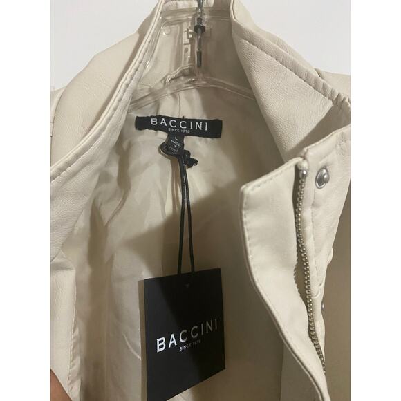 Baccini Cream Faux Leather Jacket with Zip and Flap Pockets, Sz L -- NWT - Picture 2 of 6
